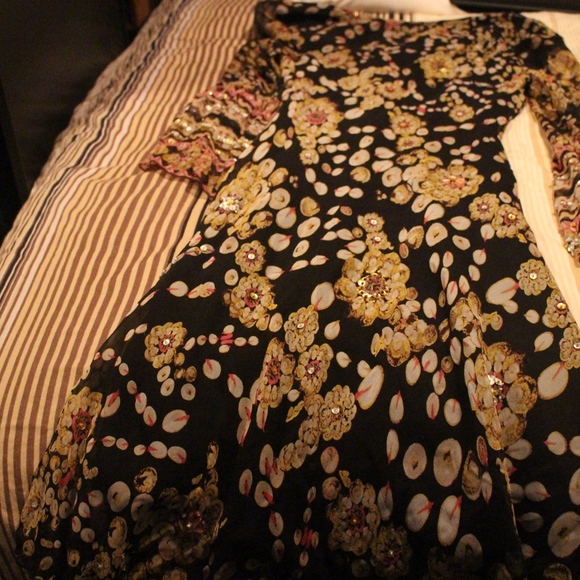 DIANE VON FURSTENBERG Black Abstract Silk Dress Si - Picture 2 of 2